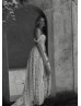 V Neck Ivory Embroidered Lace Tulle Unusual Wedding Dress